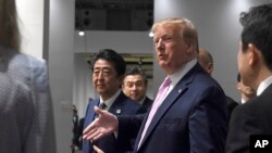 Tổng thống Mỹ Donald Trump và Thủ tướng Nhật Shinzo Abe tại Hội nghị Thượng đỉnh G20 ở Osaka, Nhật Bản, ngày 28/6/2019.